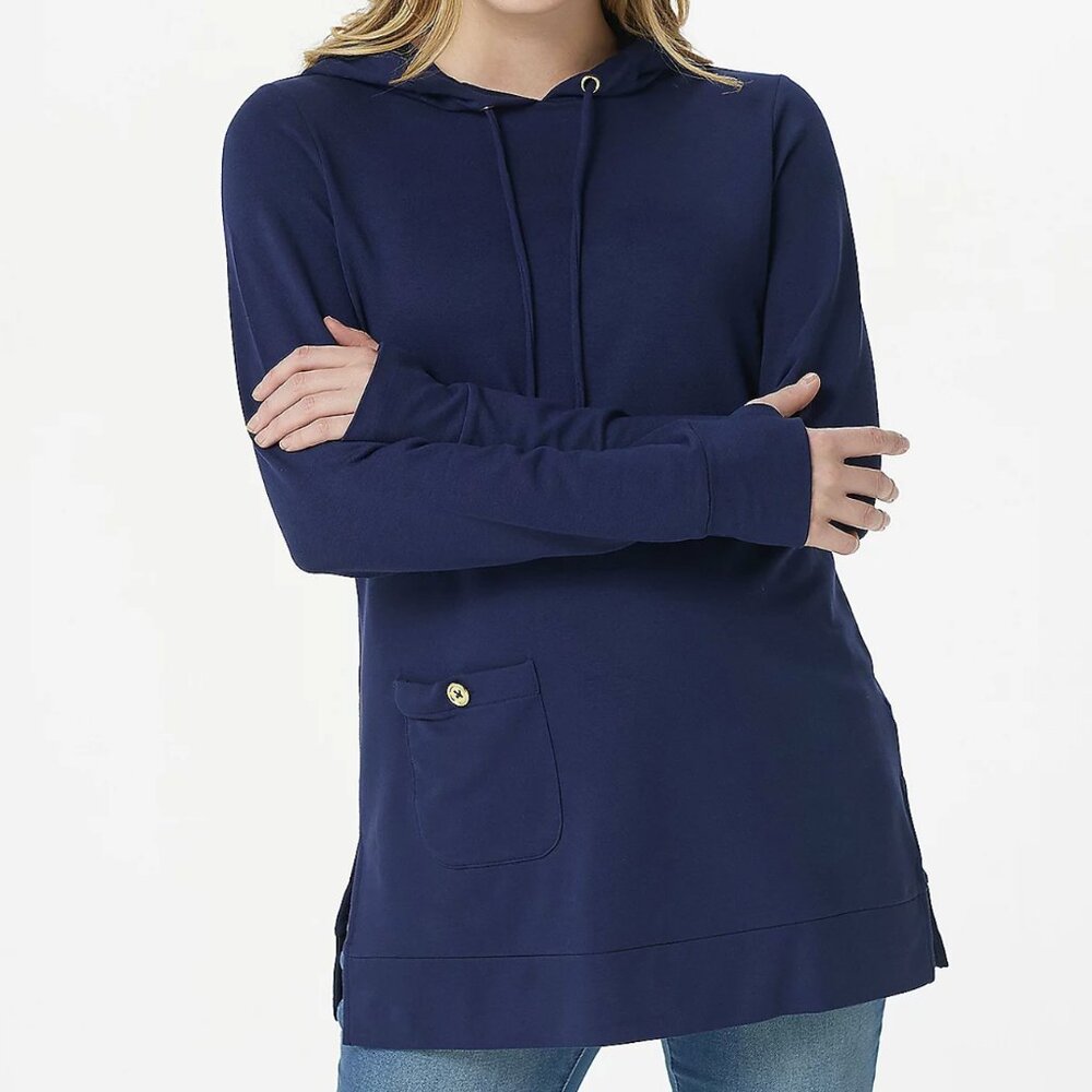 AmberNoon II by Dr. Erum Ilyas SunCozy Tunic with Hood and Side Slits. 14997
